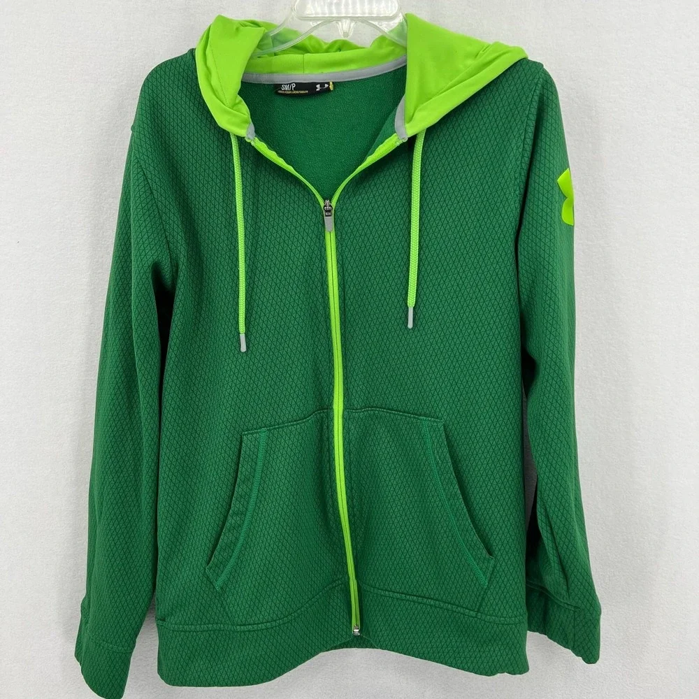 Under Armour Fleece Hoodie Size Small Green Loose Fit Geometric Full Zip Hooded‎